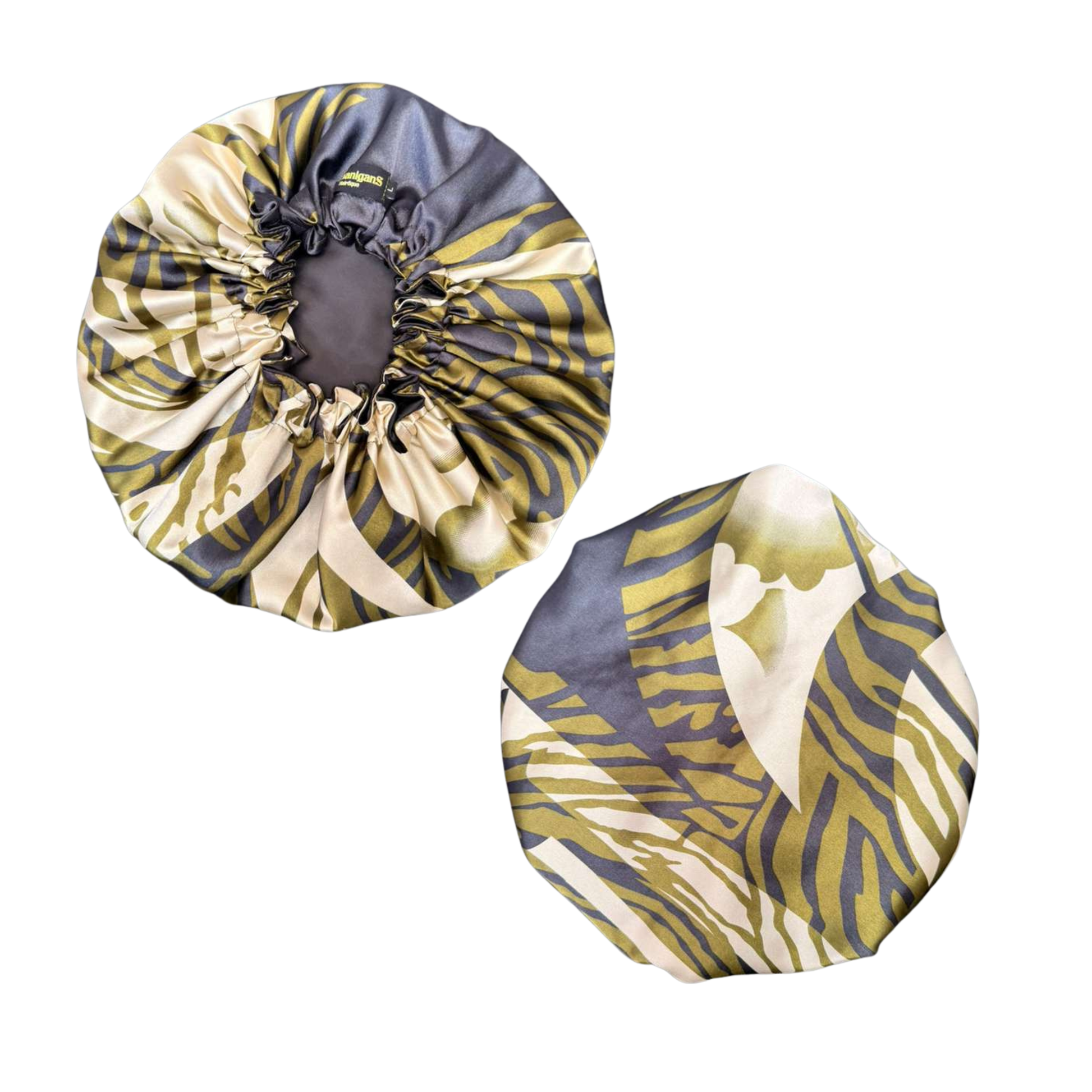 Front and back line pattern custom bonnet lined with black satin inside on a white background