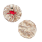 Front and back beige snake skin print custom bonnet lined with red satin inside on a white background