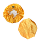 Front and back yellow satin custom bonnet with white lined satin inside 