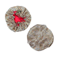 Front and back small cheetah print custom bonnet lined with red satin inside on a white background