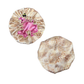 Front and back light beige snake skin custom bonnet lined with dark pink satin inside on a white background