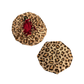 Front and back big leopard print custom bonnet lined with dark red satin inside on a white background