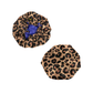 Front and back big leopard print custom bonnet lined with dark blue satin inside on a white background