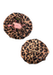 Front and back big leopard print custom bonnet lined with light pink satin inside on a white background