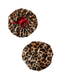 Front and back big leopard print custom bonnet lined with dark red satin inside on a white background