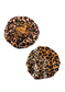 Front and back big leopard print custom bonnet lined with gold satin inside on a white background
