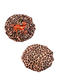 Front and back small leopard print custom bonnet lined with light orange satin inside on a white background