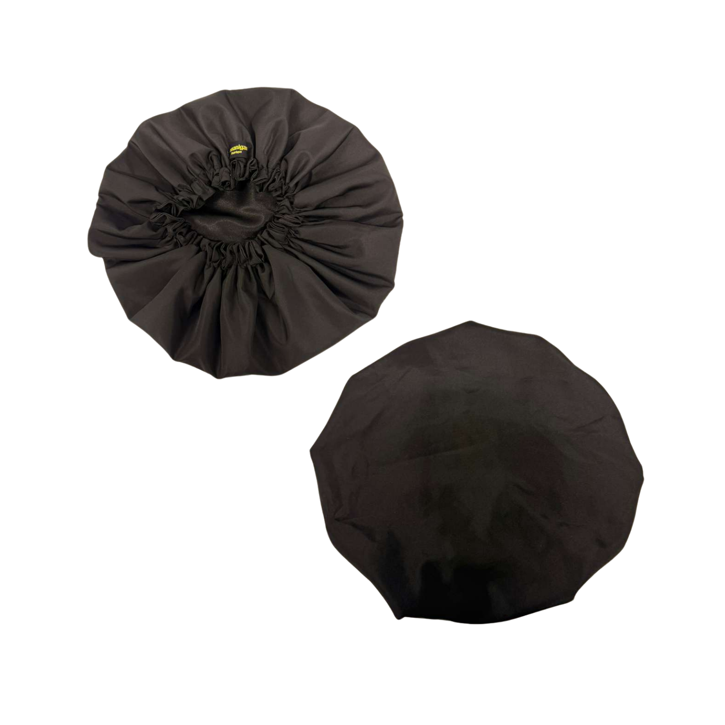 Front and back black satin custom bonnet with black lined satin inside 