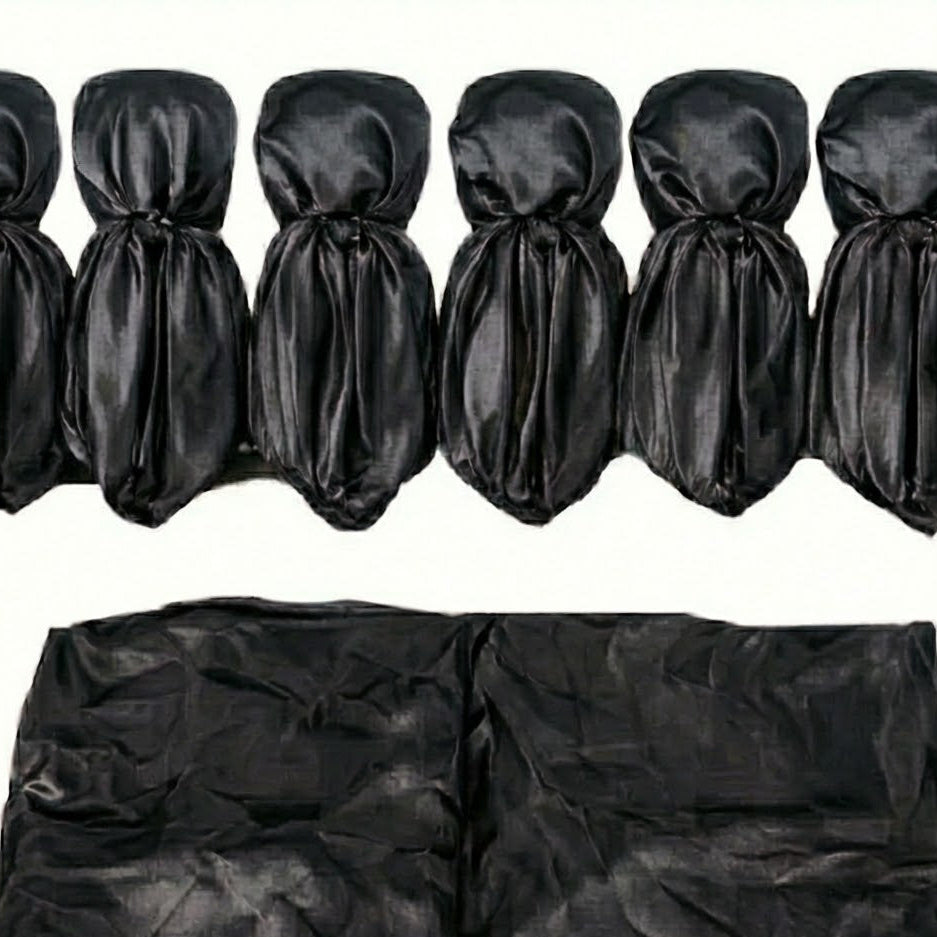 Black satin hair scarf and matching fabric on a white background