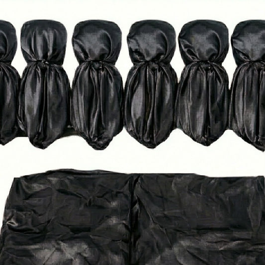 Black satin hair scarf and matching fabric on a white background