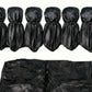 Black satin hair scarf and matching fabric on a white background