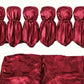 Red satin hair scarf and matching fabric on a white background