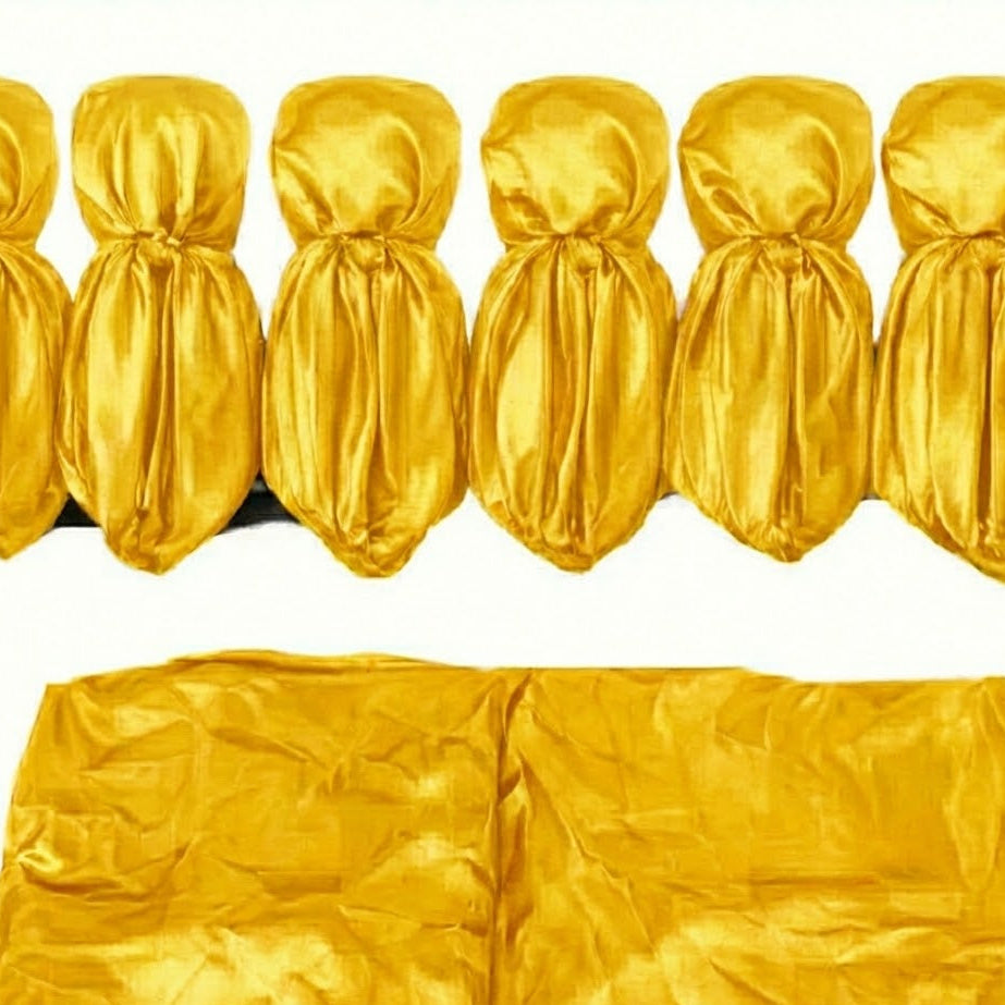 Yellow satin hair scarf and matching fabric on a white background